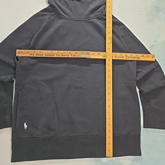 Polo Ralph Lauren Hoodie Men Small Black Funnel Neck Raglan Pullover Sweatshirt - Picture 5 of 10